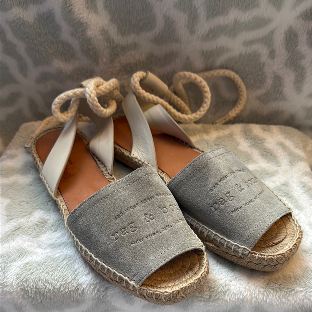 Rag & Bone Suede Estelle Espadrille Peep Toe Sandal- Cemento Size 38
